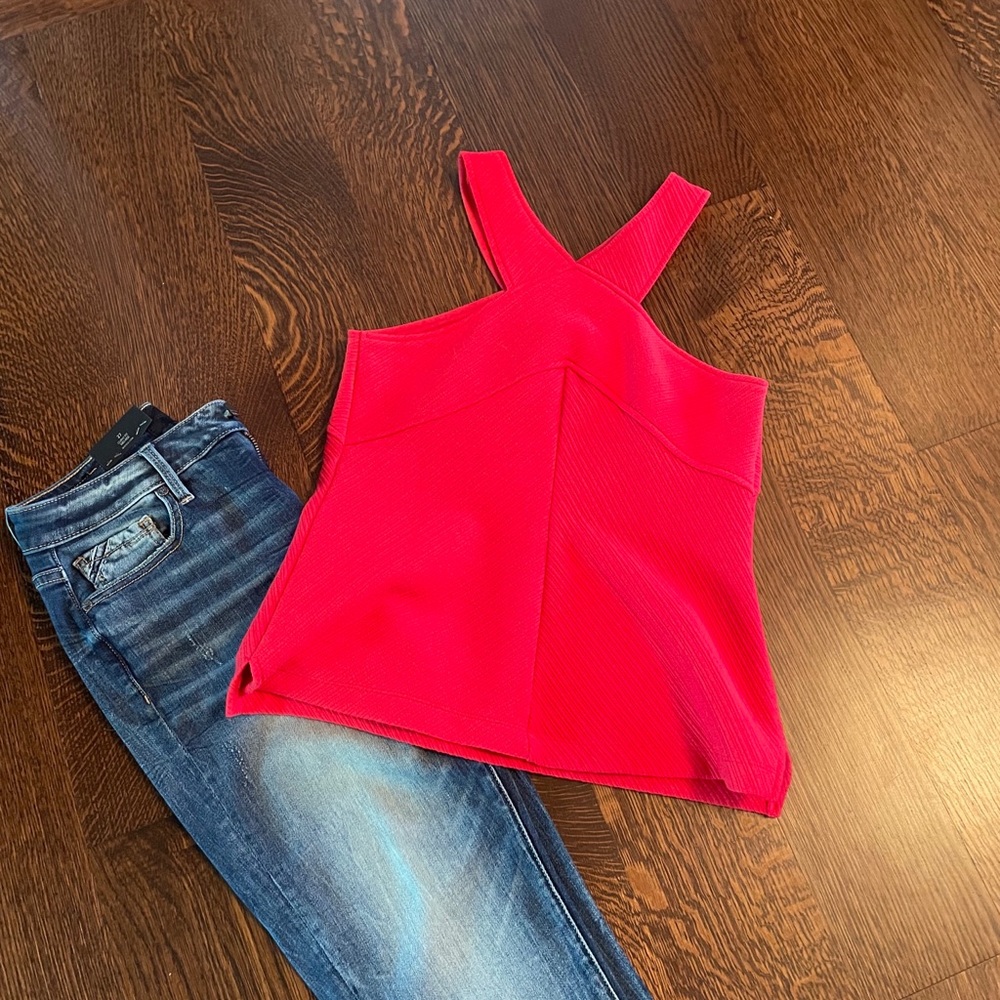 Anthropologie Fuchsia-Red Halter Style Top